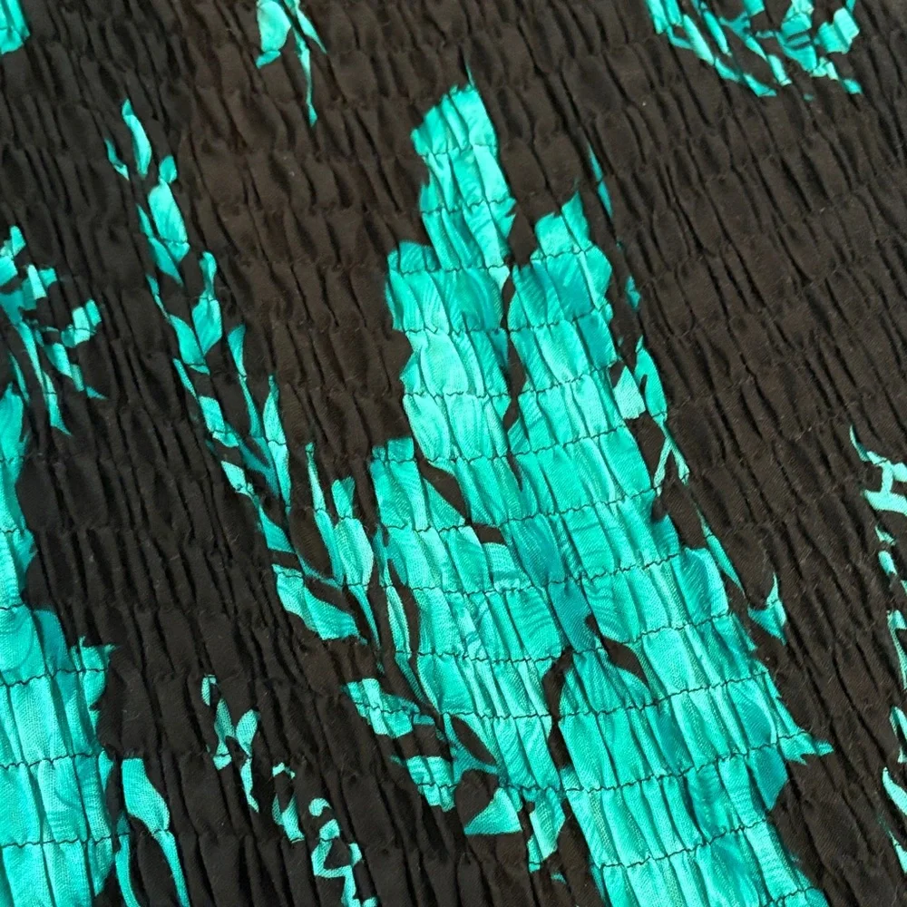 Unity Trading Hawaii Smocked Maxi Dress Black Teal Tropic Floral One Size - Picture 4 of 6